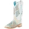 Corral Women's White Inlay Turquoise Embroidery 12 In Top Square Toe Boot