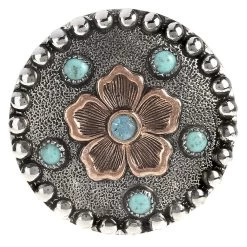 Augus Silversmiths Llc Copper Flower With Turquoise Stone And Crystal 1 1/2 Inch Concho