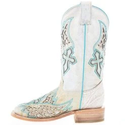 Corral Women's White Inlay Turquoise Embroidery 12 In Top Square Toe Boot -Western Cowboy Equipment Store A4334 03