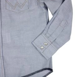 Wrangler Boys Cowboy Cut Blue Chambray Snap Shirt -Western Cowboy Equipment Store BW7013B 3