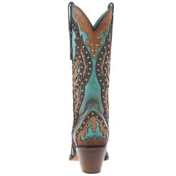 Corral Women's Tan Embroidery-Turquoise Overlay 13 In Top Snip Toe Boot -Western Cowboy Equipment Store C3943 04