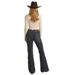 Rock & Roll Denim Women's High Rise Dark Wash Trouser -Western Cowboy Equipment Store W8H2687 3